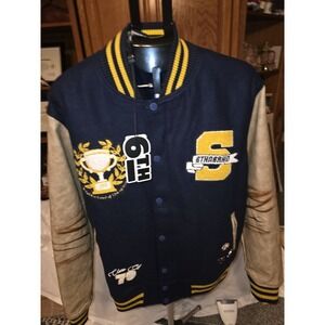 6th NBRHD Ivy Varsity Jacket. Embroidered And Has Pins .‎ NWT Blue And Gold. ...